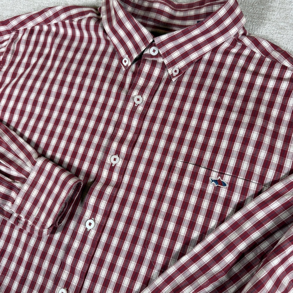 Fish Hippie Button Down Mens XXL Burgundy Plaid Stretch L/S Shirt